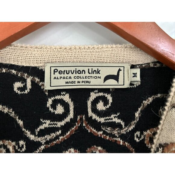 PERUVIAN 100% ALPACE Knitted Cardigan Embroidered Metal Clasp Beige Scroll Desig - Picture 4 of 8